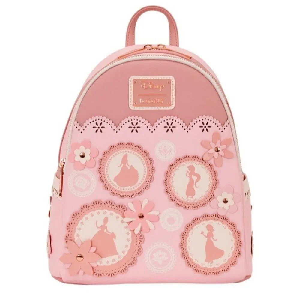 Loungefly Disney Princess Silhouettes Floral Lace Pink Backpack Belle Snow NWT